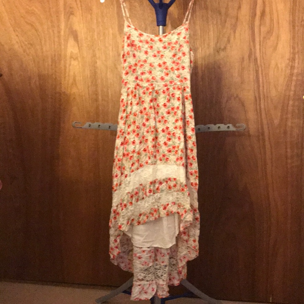 Asymmetrical summer floral dress.